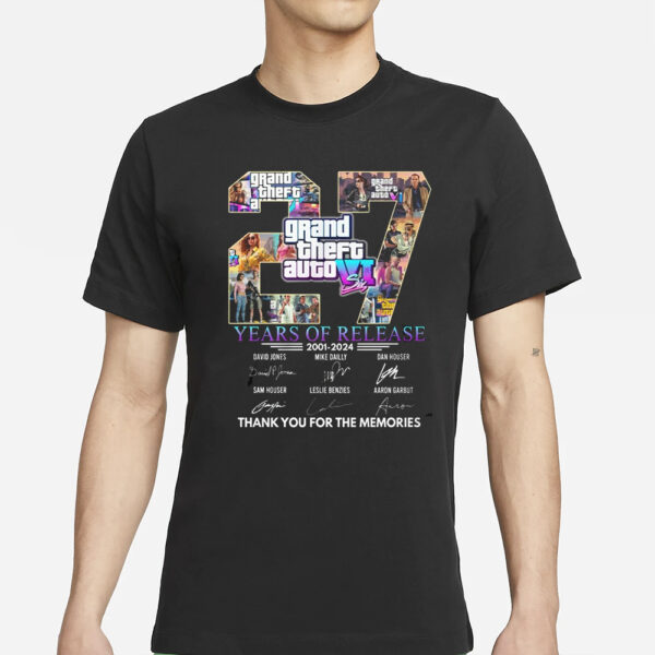 Grand Theft Auto Vi 27 Years Of Release 2001 – 2024 Thank You For The Memories T-Shirt