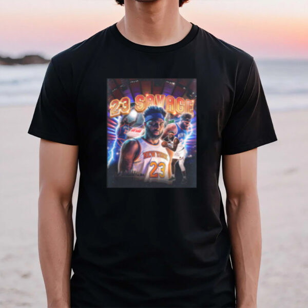 Knicks Mitchell Robinson 23 Savage T-Shirt2