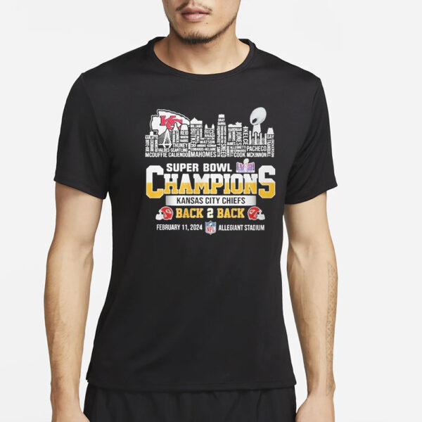 Kc Chiefs Super Bowl Champions Lviii 2024 Back2Back Skyline T-Shirt2