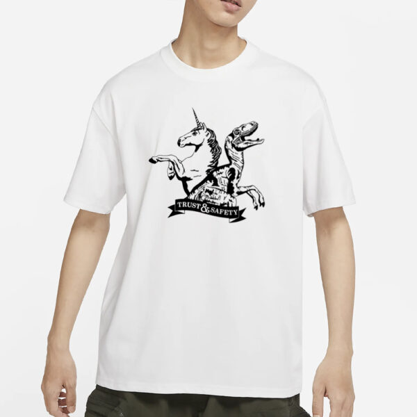 Elon Musk Unicorn Dinosauria Trust And Safety T-Shirts