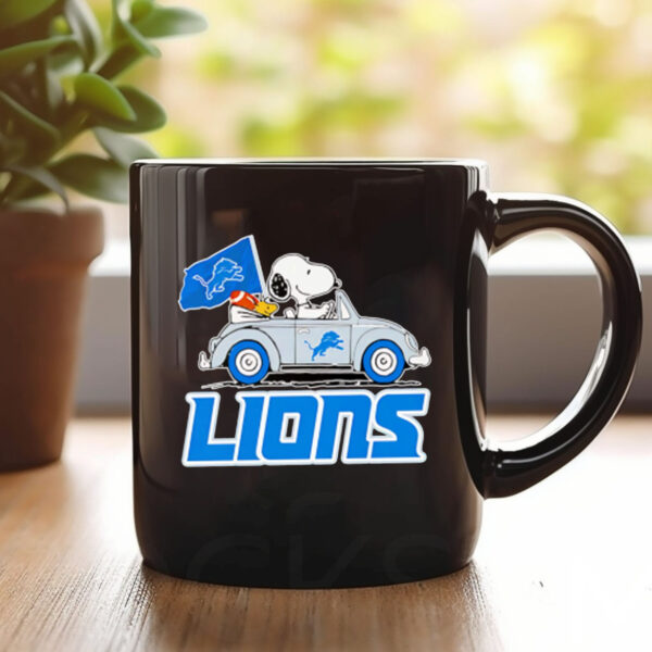 Snoopy And Woodstock Driving Car Detroit Lions Mug 20241